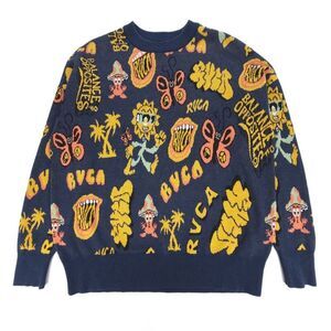 RVCA Scattered Sweater 90s Jacquard Crew Rib Knit Pullover Y2k Streetwear Grunge